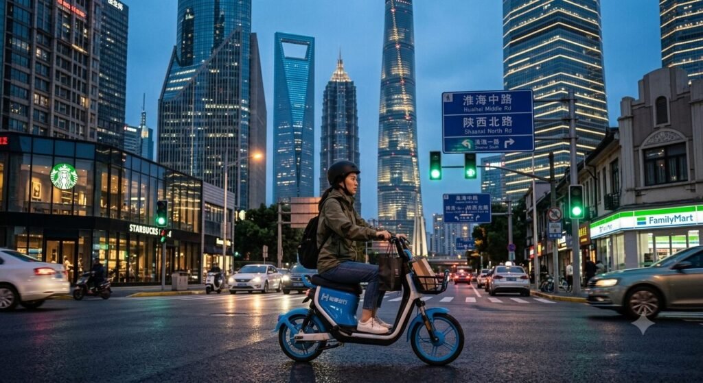 Electric scooter on a street in Shanghai, China, representing e-bike laws Asia 2026