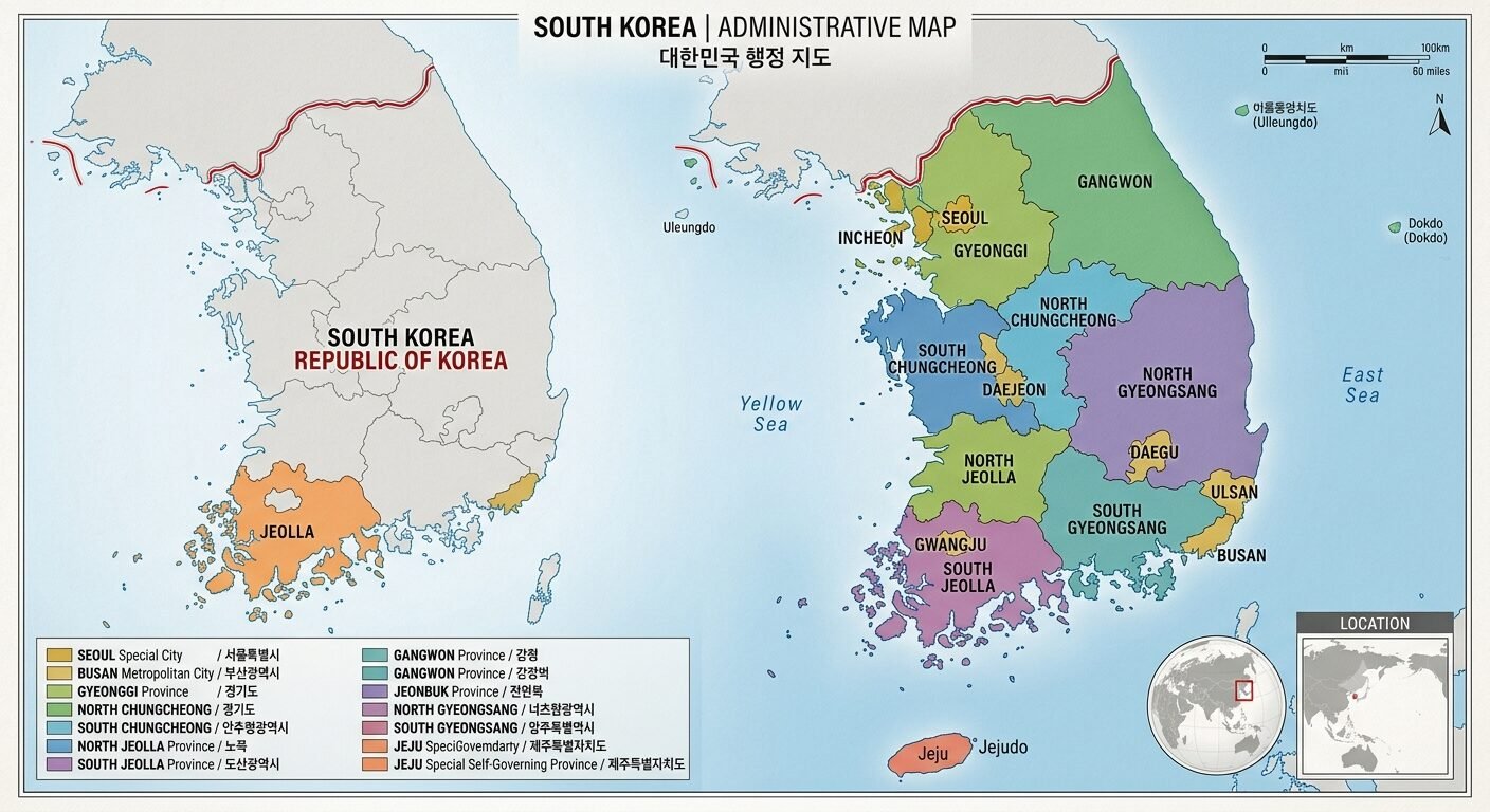 Map of South Korea highlighting Personal Mobility device laws under e-bike laws Asia 2026