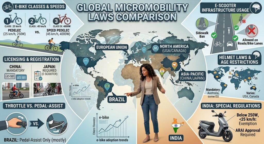 Global e-bike and e-scooter laws comparison collage 2026